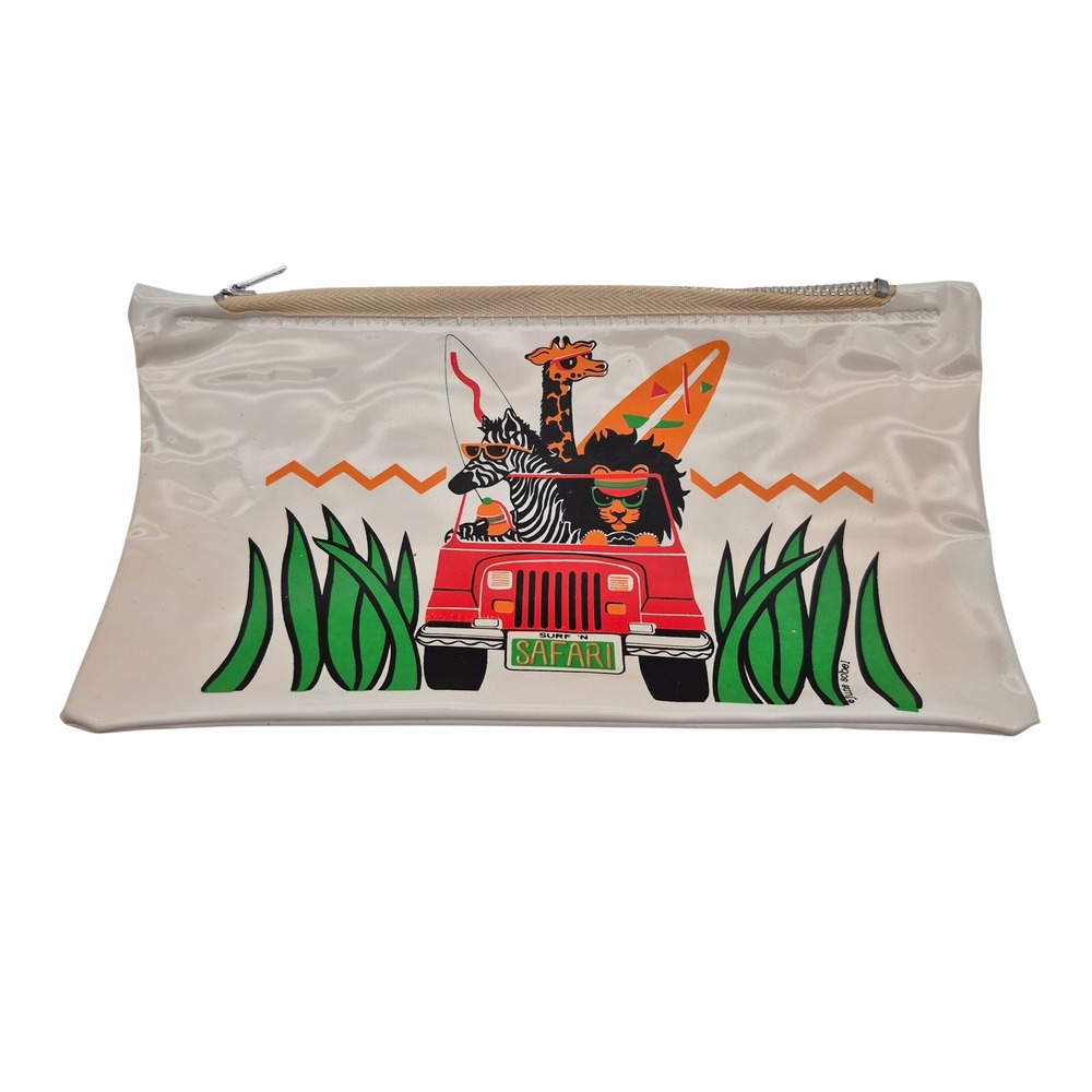 Pencil Pen Marker Pouch Case Vinyl Surf in Safari Vintage White